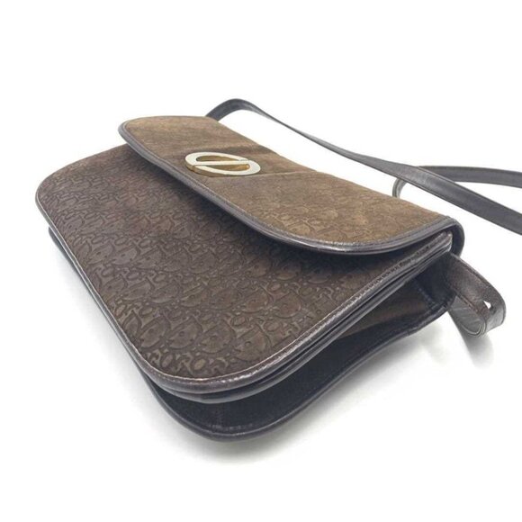 Christian Dior Two-Way Purse Brown Suede Trotter Print Leather - Picture 10 of 13